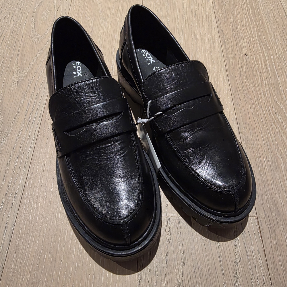 Geox Women Black Leather Slip-On Loafers